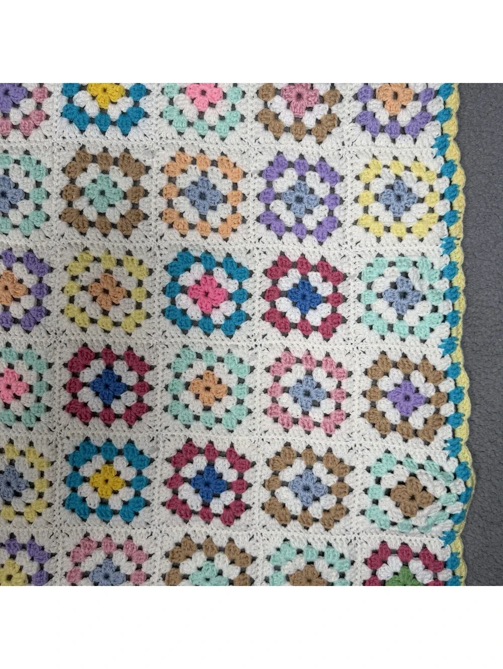 Vtg Crochet Lap Blanket Granny Square Afghan Sofa Throw Cottage Core 55 x 40